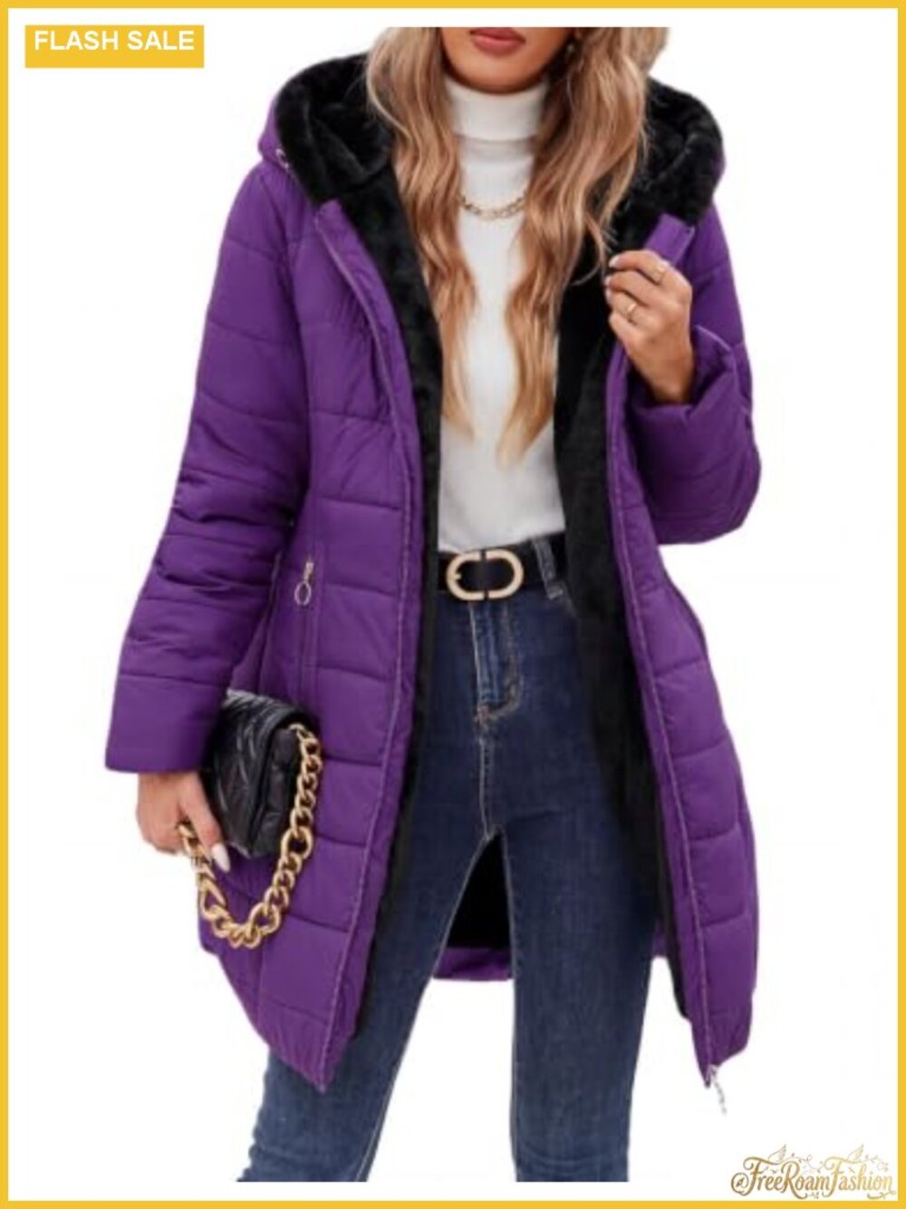 Women's Winter Puffer Coat Fleece Lined Down Jacket Hooded Mid-Length